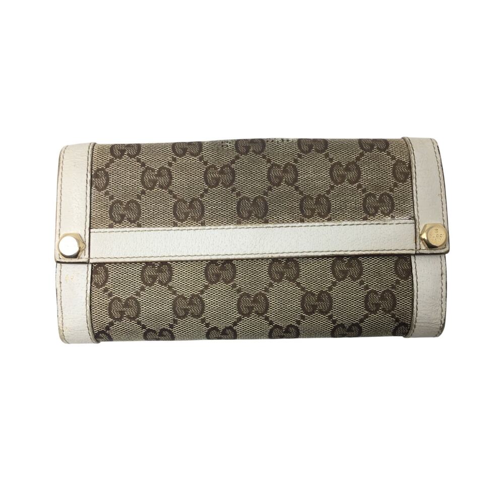 Gucci GG Canvas Beige with White Leather Continental Wallet